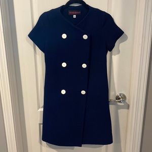 TOM AND LINDA PLATT LUXURY button down navy silk lined dress